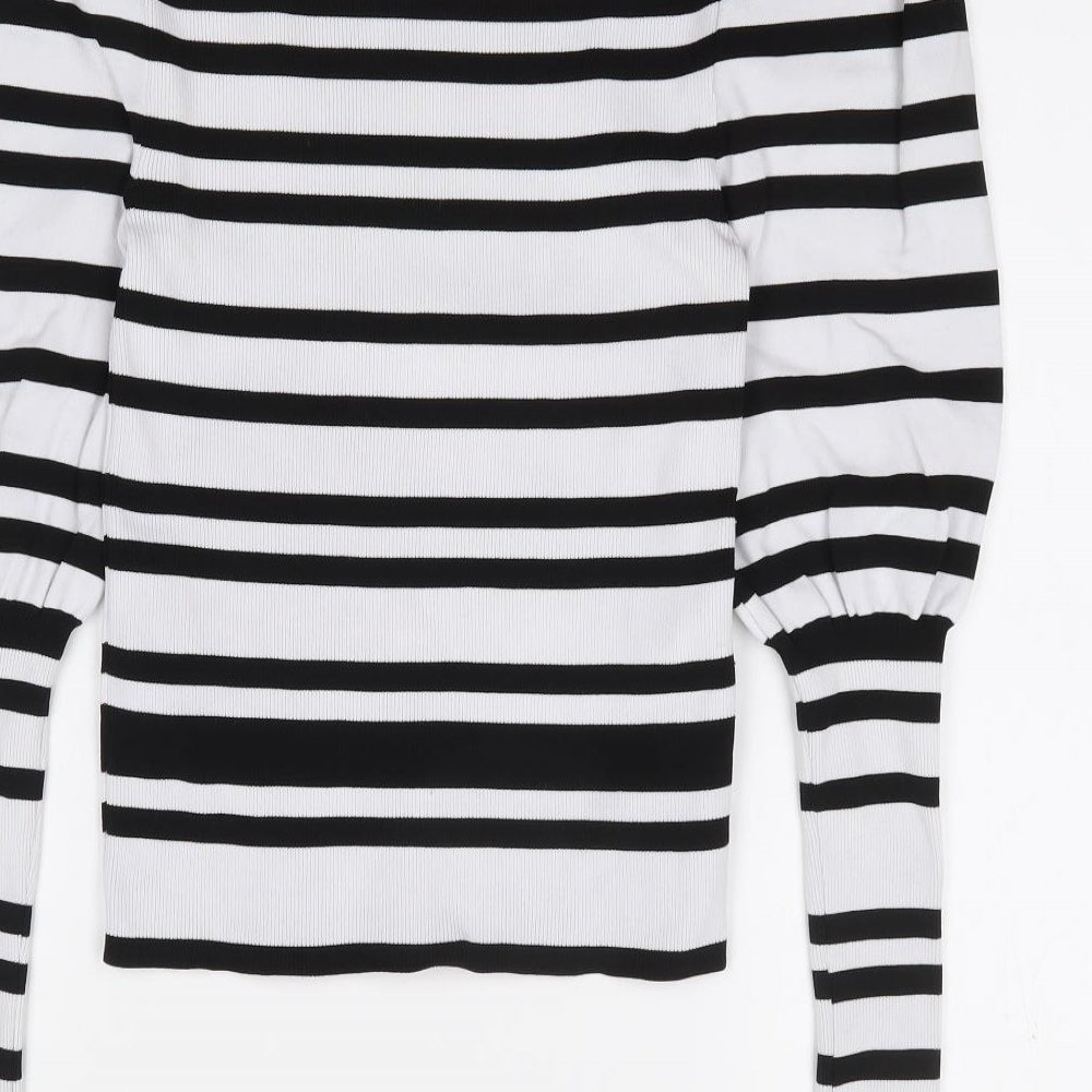 Only Womens Ivory Crew Neck Striped Polyamide Pullover Jumper Size 2XS