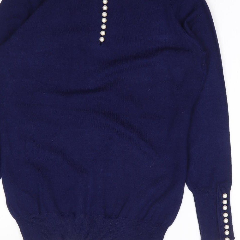Savioa Womens Blue Crew Neck Viscose Pullover Jumper Size XS