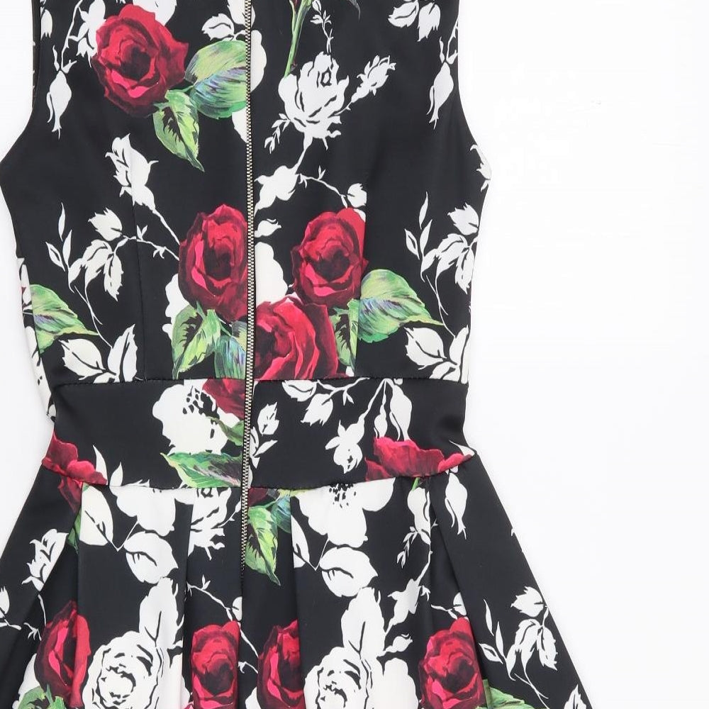 Styled in Italy Womens Multicoloured Floral Polyester Fit & Flare Size S Round Neck Zip
