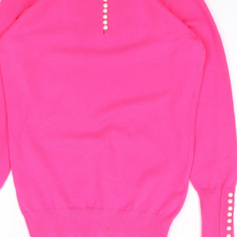 Savioa Womens Pink Crew Neck Viscose Pullover Jumper Size 2XS