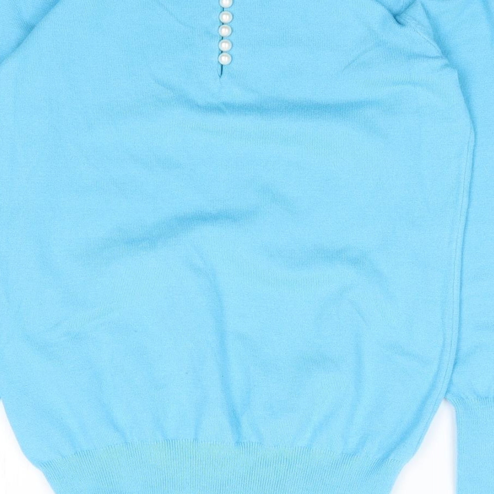 Savioa Womens Blue Crew Neck Viscose Pullover Jumper Size XS