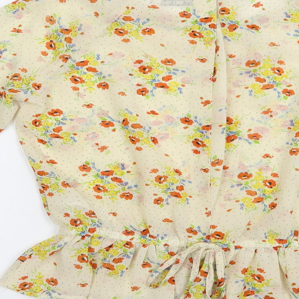 New Look Womens Beige Floral Polyester Basic Blouse Size 8 Boat Neck - Open Back