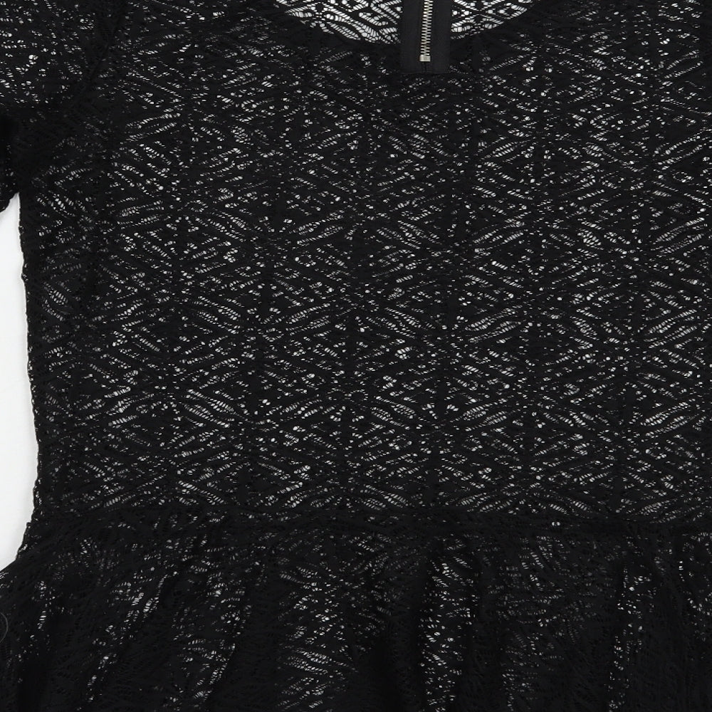 NEXT Womens Black Polyester Basic Blouse Size 8 Scoop Neck