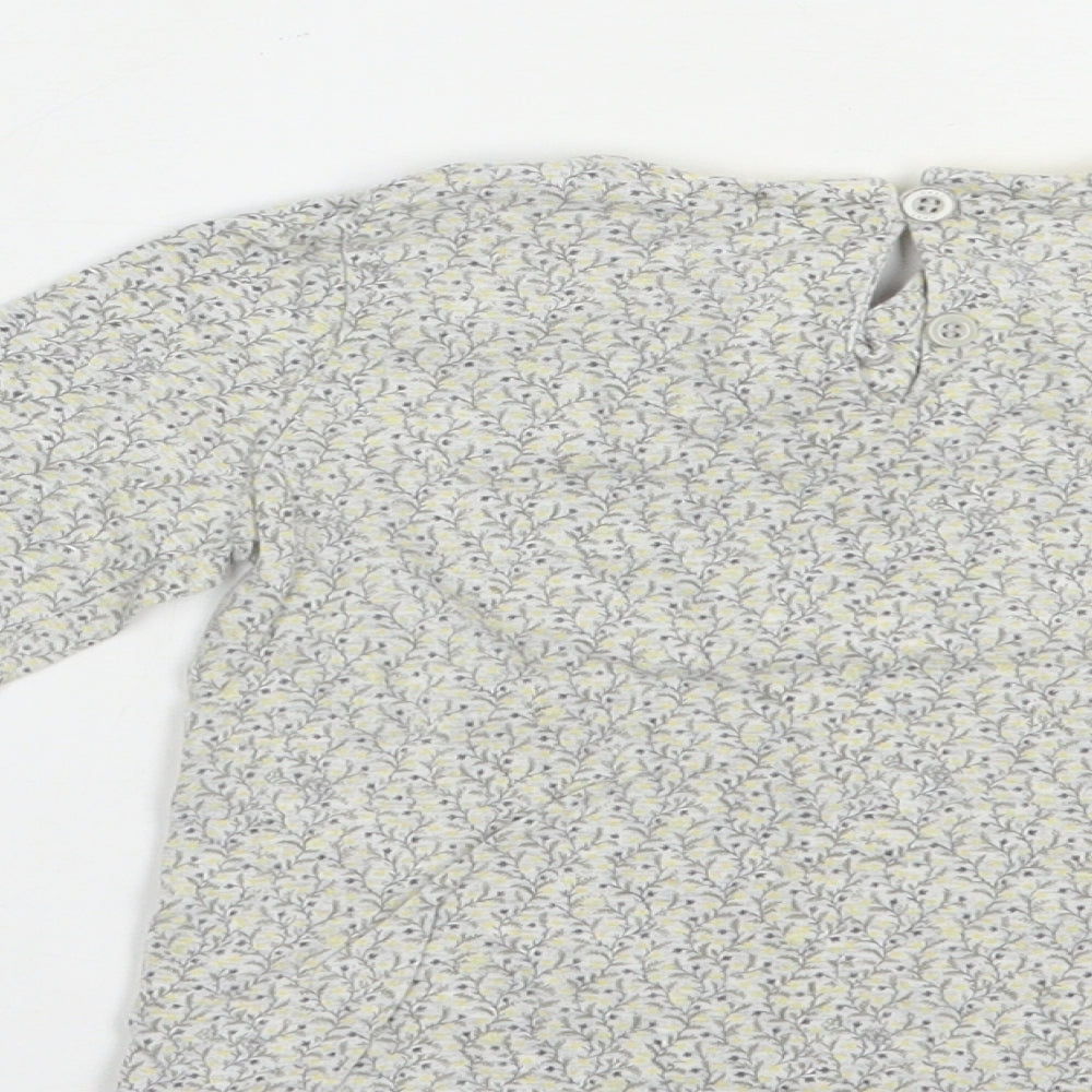 Next Baby Grey Floral Cotton Basic T-Shirt Size 12-18 Months Crew Neck Button