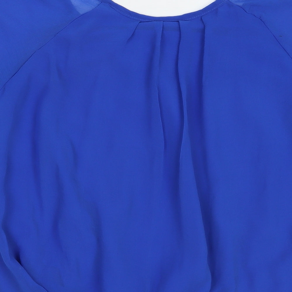 Wallis Womens Blue Polyester Basic Blouse Size S Scoop Neck