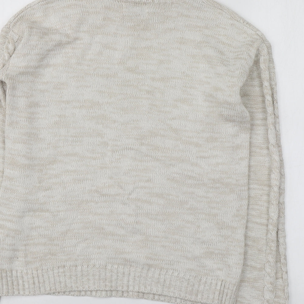 Papaya Womens Beige Round Neck Acrylic Pullover Jumper Size S