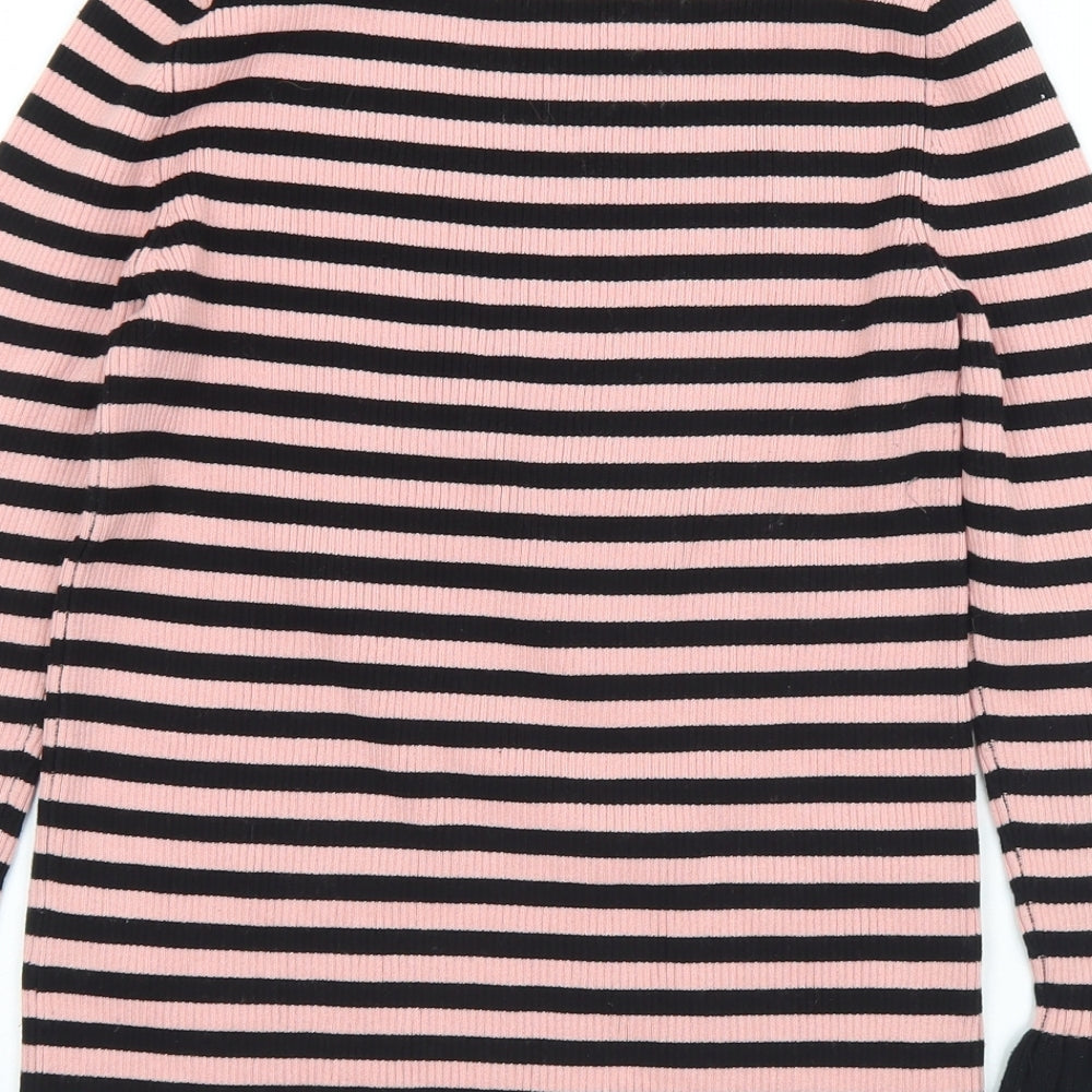 Debenhams Womens Pink Crew Neck Striped Viscose Pullover Jumper Size 12