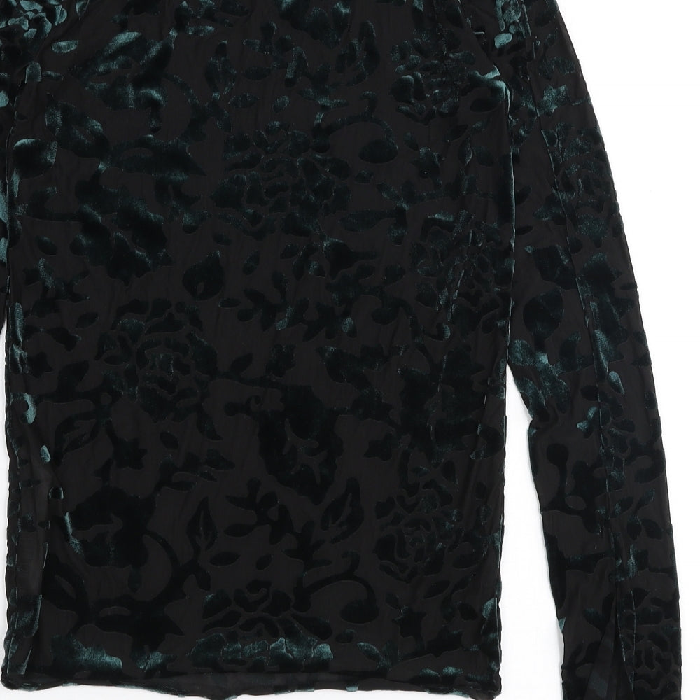 Stradivarius Womens Green Floral Polyamide Basic Blouse Size S Round Neck