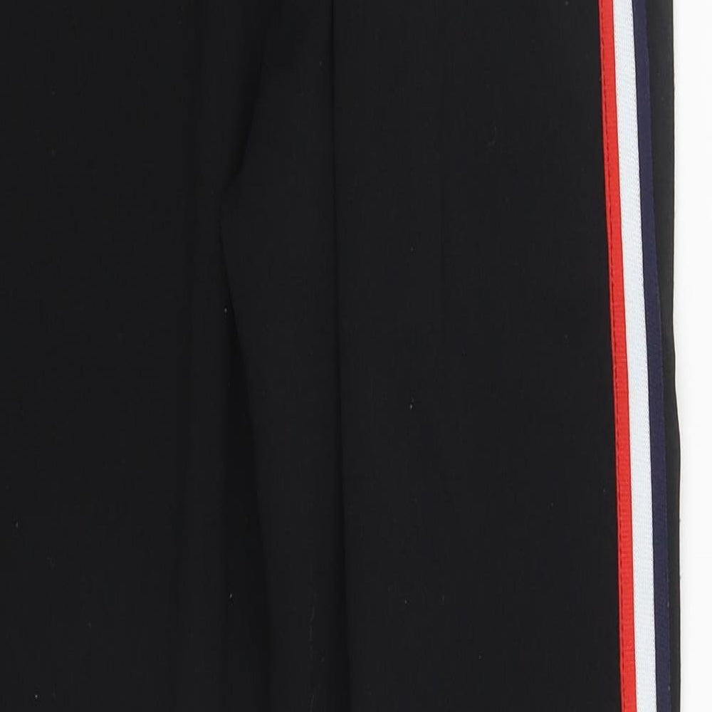 Preworn Womens Black Striped Polyester Cropped Trousers Size S L24 in Regular Drawstring