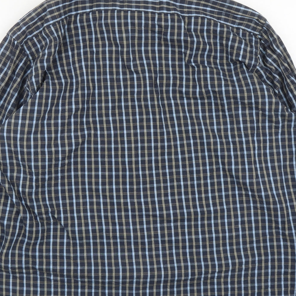 Peter Gribby Mens Blue Plaid Cotton Button-Up Size L Collared Button