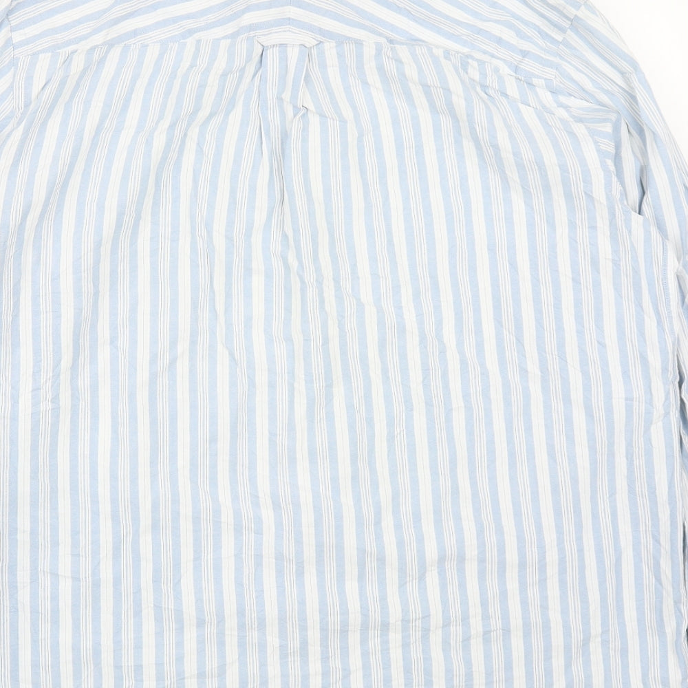 John Lewis Mens Blue Striped Cotton Button-Up Size L Collared Buckle