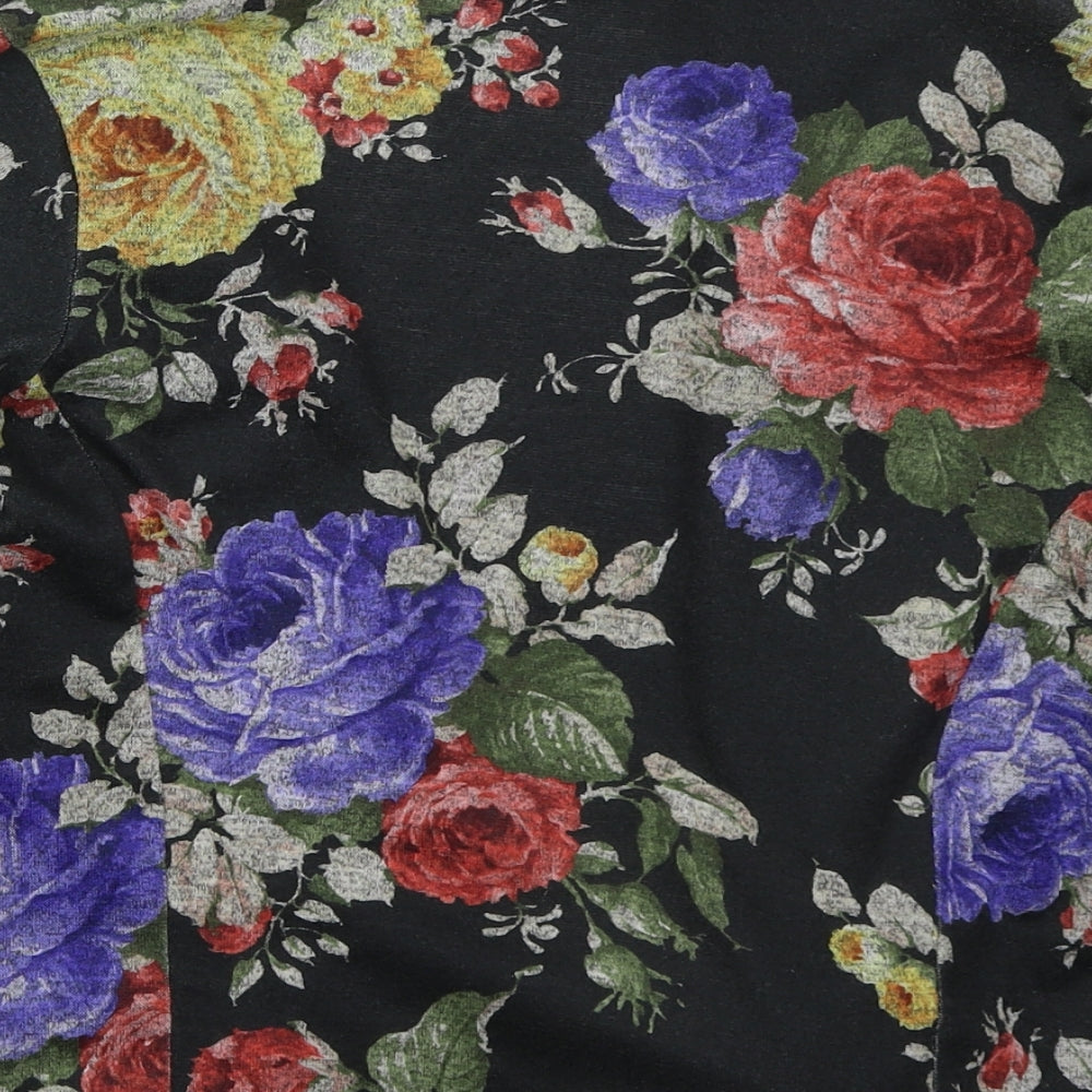 Miso Womens Black V-Neck Floral Polyester Cardigan Jumper Size 10