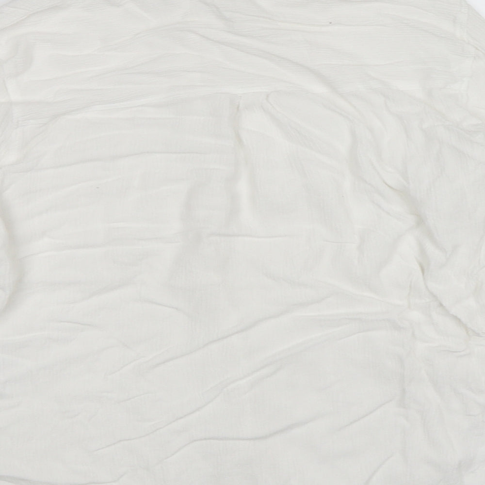 H&M Womens White Viscose Basic Button-Up Size 14 V-Neck