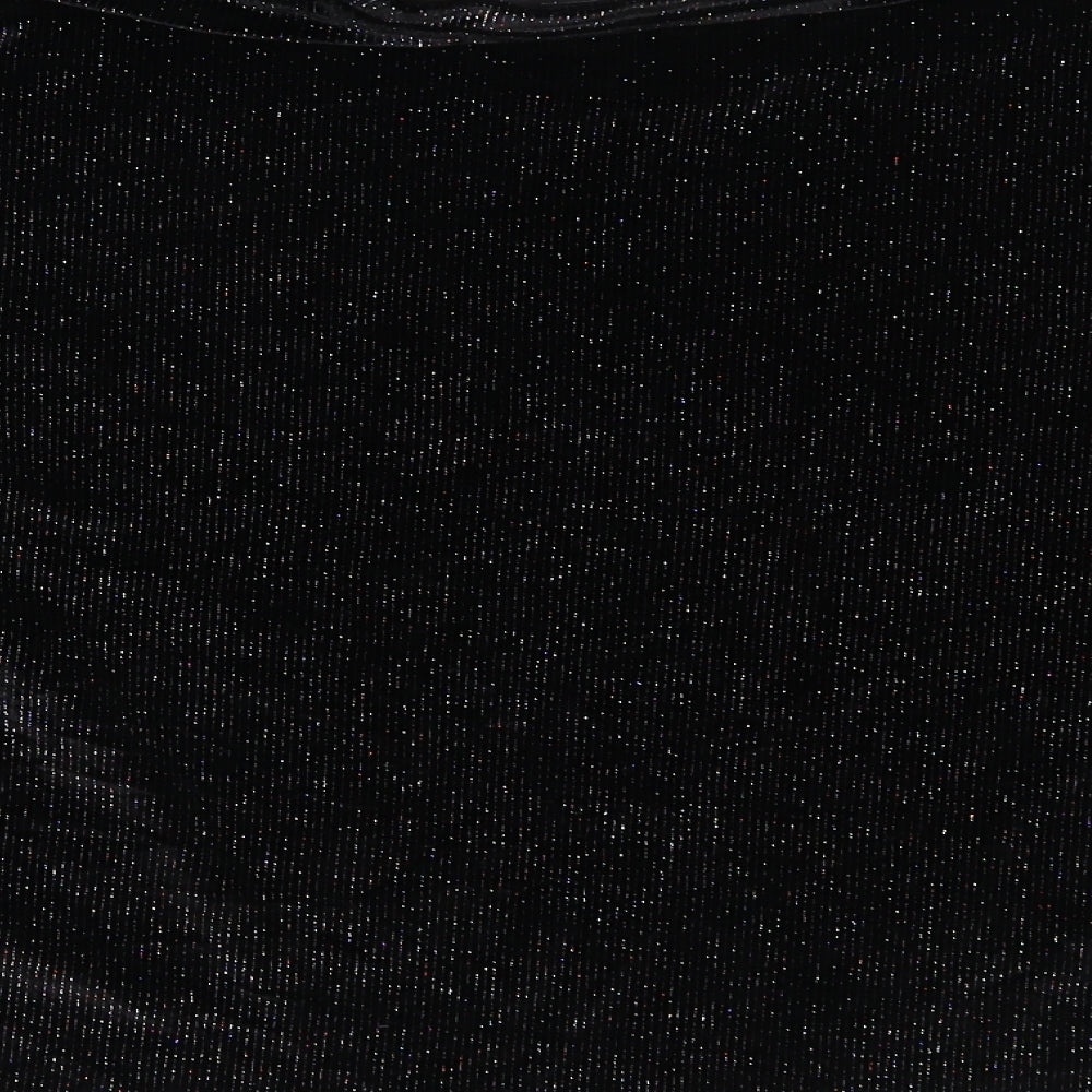 Pull&Bear Womens Black Striped Polyester Basic T-Shirt Size L Crew Neck