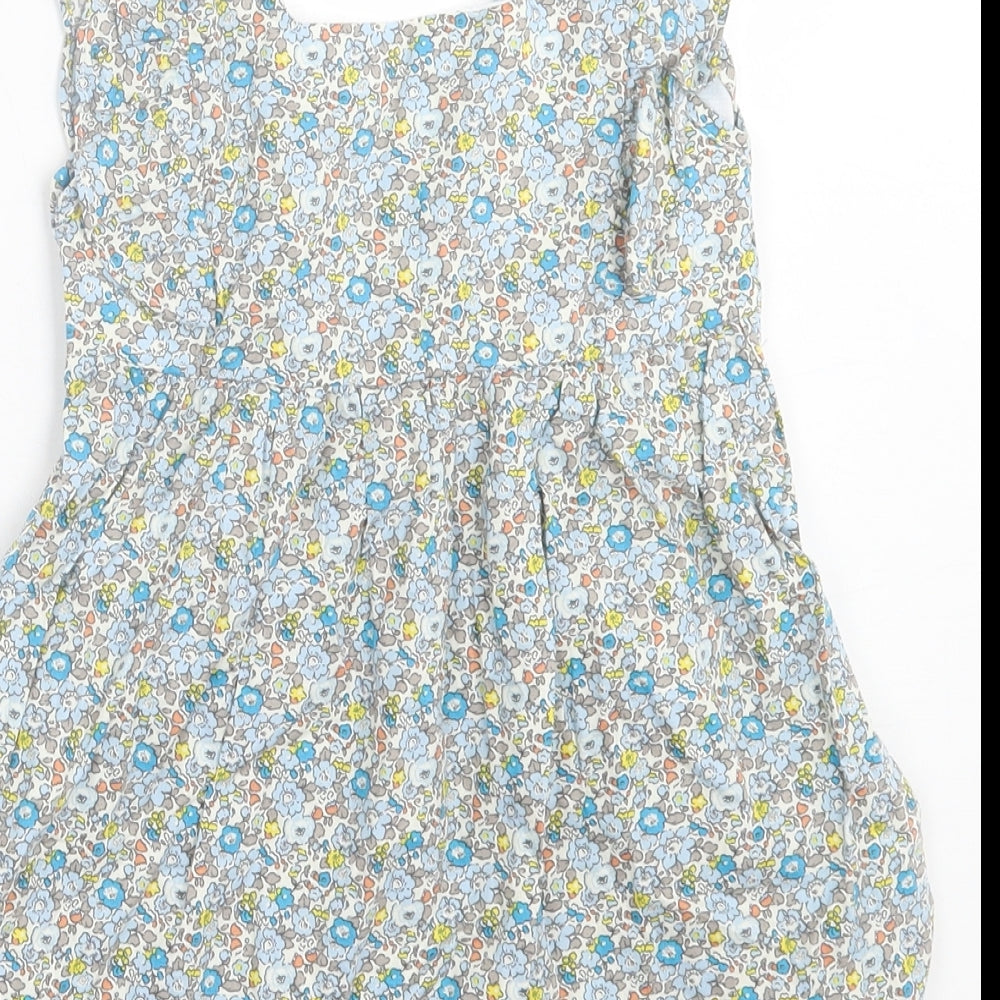 Preworn Girls Blue Floral Cotton A-Line Size 2 Years Crew Neck Pullover