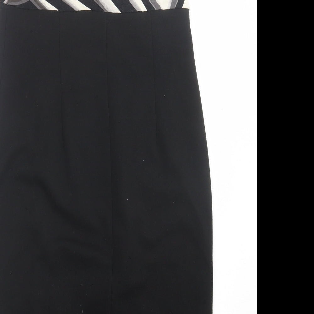 BHS Womens Black Striped Polyester A-Line Size 12 V-Neck Pullover