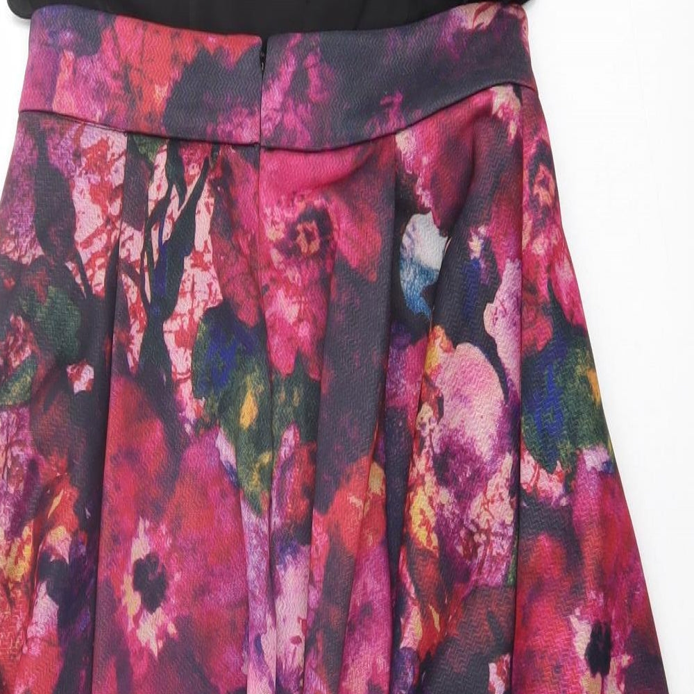 A.B.S Collection Womens Purple Floral Polyester Fit & Flare Size S Halter Button