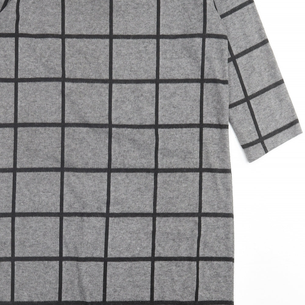 Marks & Spencer Womens Grey Check Polyester A-Line Size 10 Crew Neck Pullover