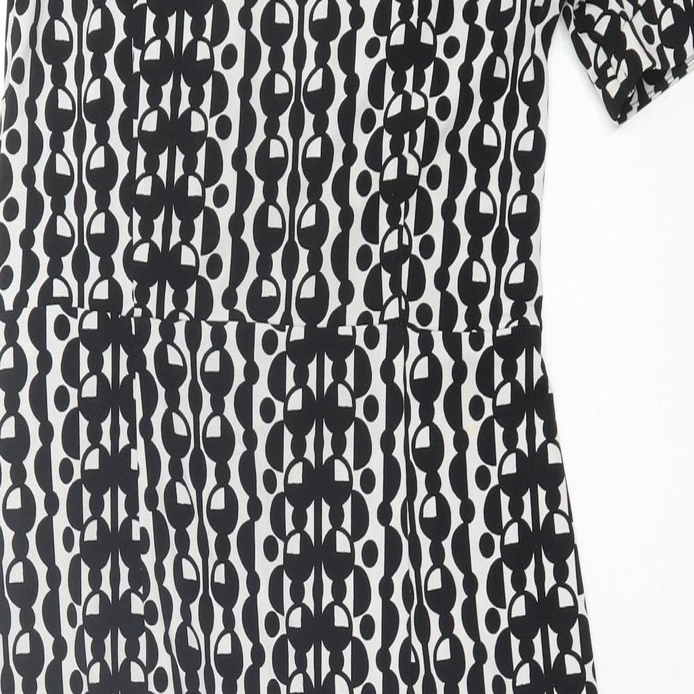 Marks & Spencer Womens Black Geometric Polyester A-Line Size 10 Crew Neck Pullover