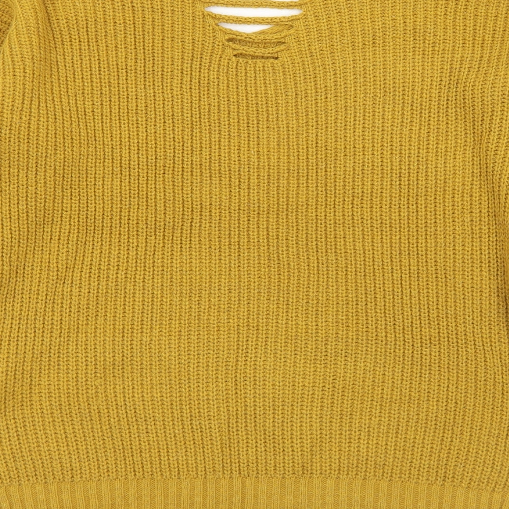 Cameo Rose Womens Yellow V-Neck Acrylic Pullover Jumper Size 10