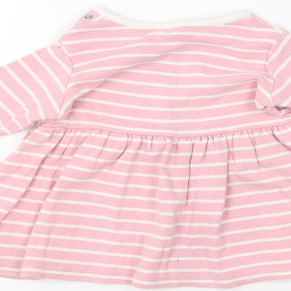 NEXT Girls Pink Striped Cotton Skater Dress Size 3-6 Months Round Neck