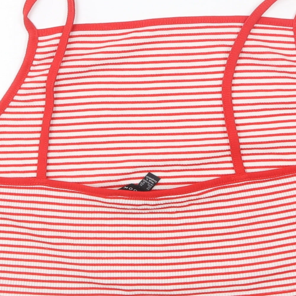 New Look Womens Red Striped Polyester Cropped T-Shirt Size 16 Square Neck