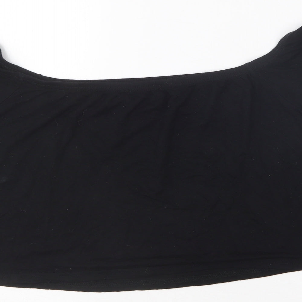 PRETTYLITTLETHING Womens Black Viscose Cropped T-Shirt Size 14 Off the Shoulder