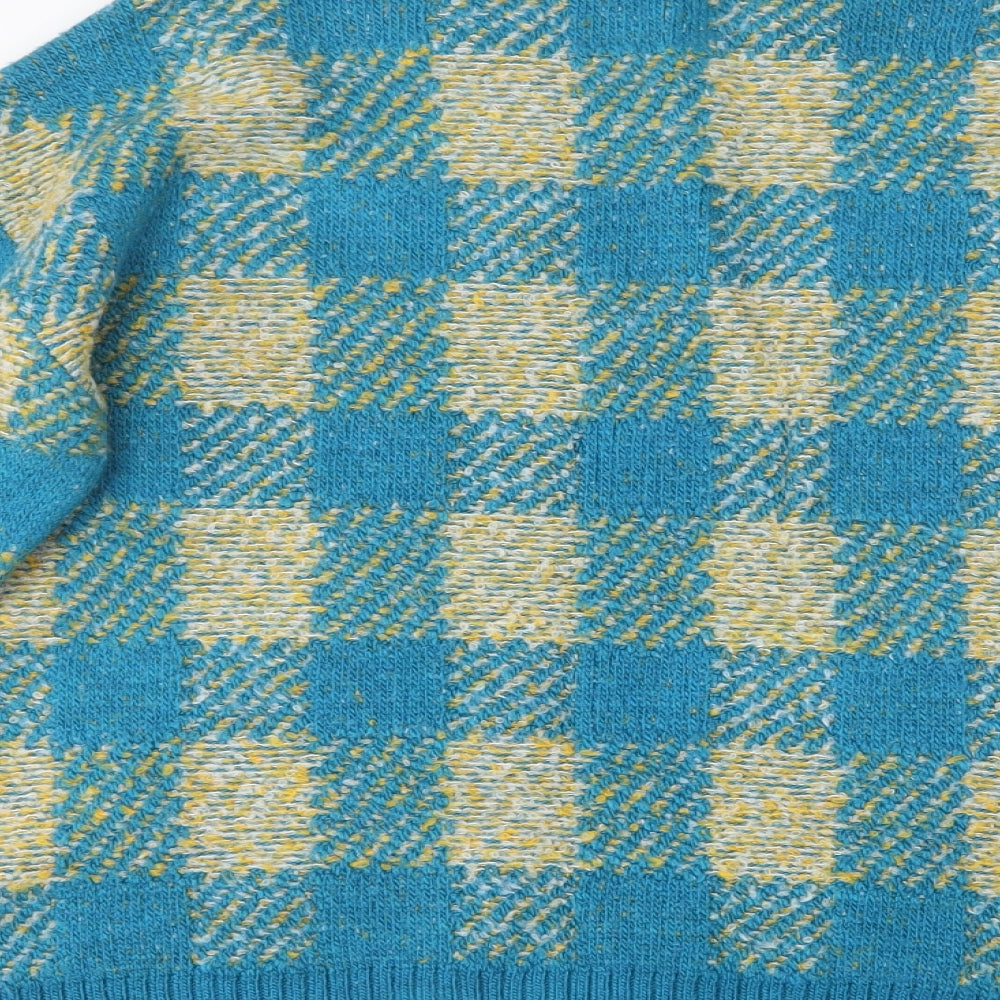Savida Womens Blue Round Neck Check Acrylic Pullover Jumper Size S
