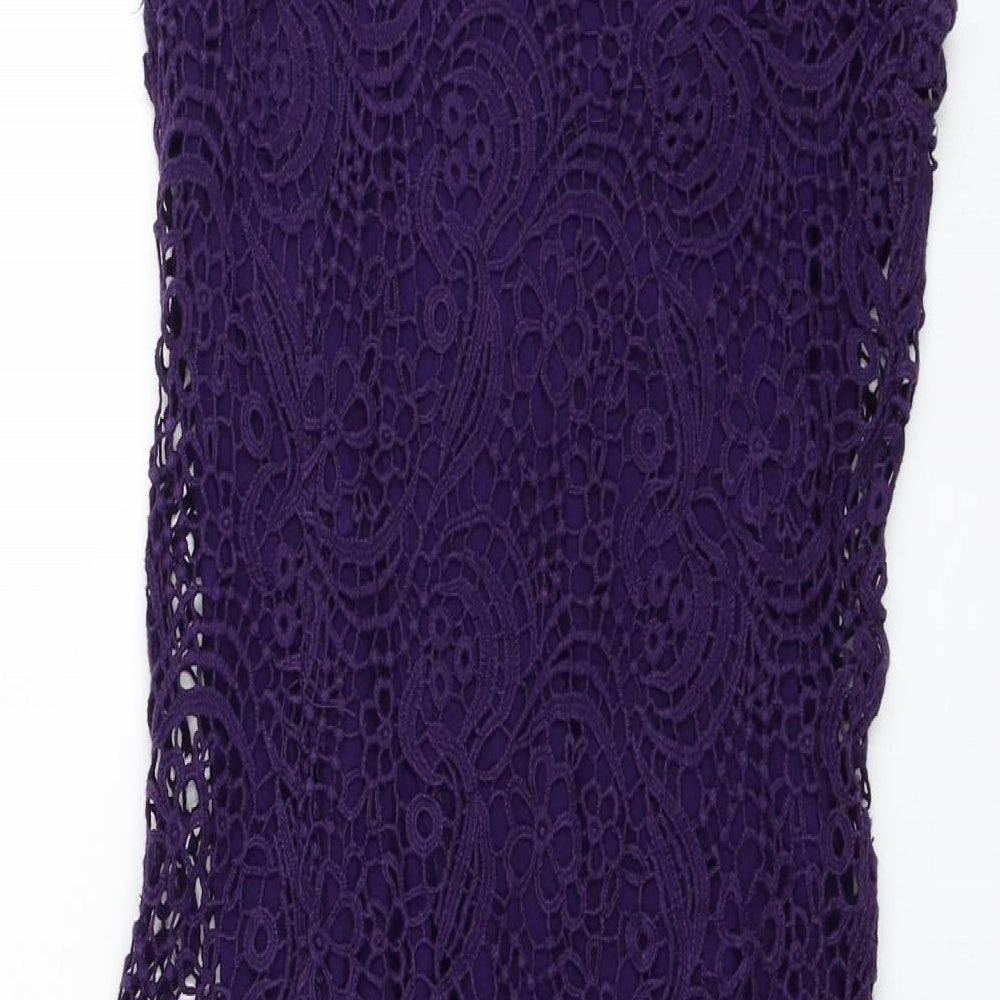 TU Womens Purple Cotton Pencil Dress Size 8 Round Neck Pullover