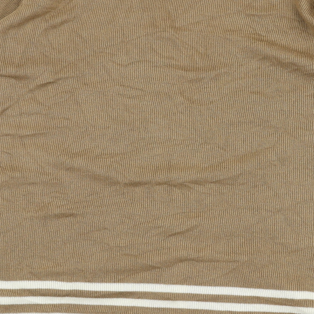 Amari Womens Brown V-Neck Striped Acrylic Cardigan Jumper Size 10