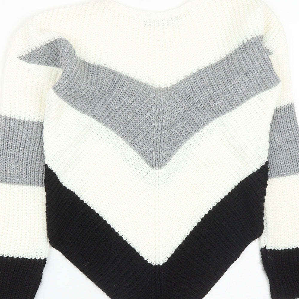 Select Womens White Round Neck Acrylic Pullover Jumper Size S