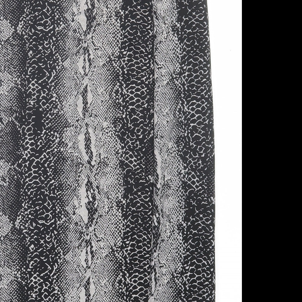 New Look Womens Grey Animal Print Polyester A-Line Skirt Size 8 Button