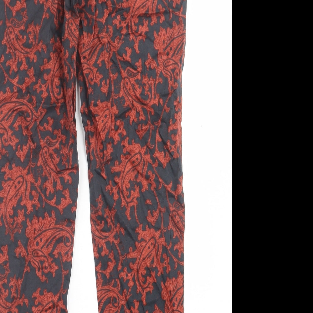 H&M Womens Orange Geometric Cotton Trousers Size 8 L26 in Regular Hook & Eye