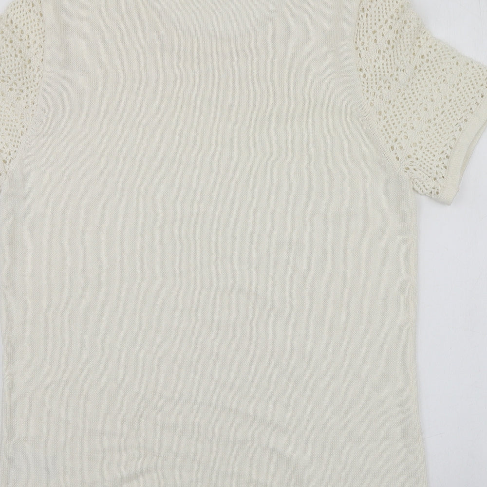 Damart Womens White Round Neck Acrylic Henley Jumper Size M