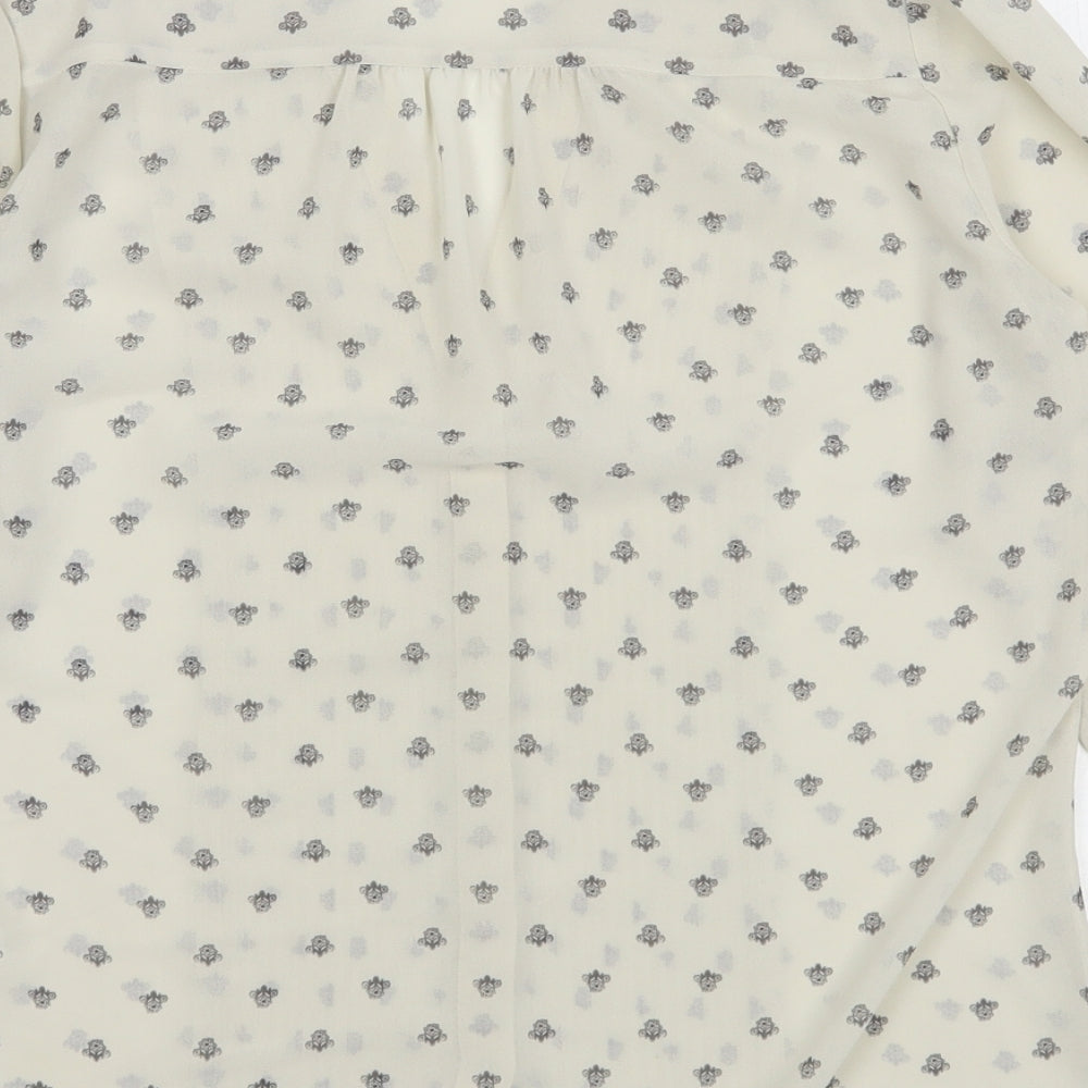 H&M Womens Beige Geometric Polyester Basic Button-Up Size 6 V-Neck