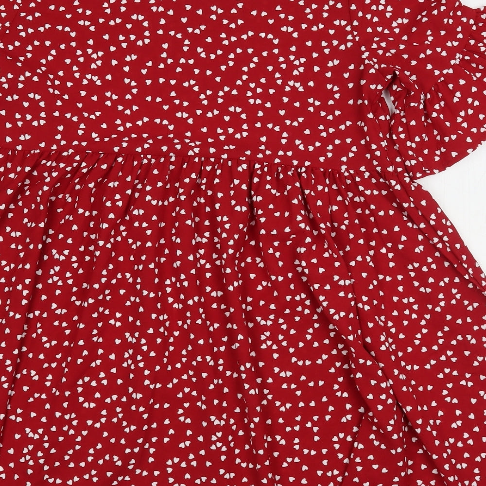 Shein Womens Red Polka Dot Polyester A-Line Size 6 Round Neck