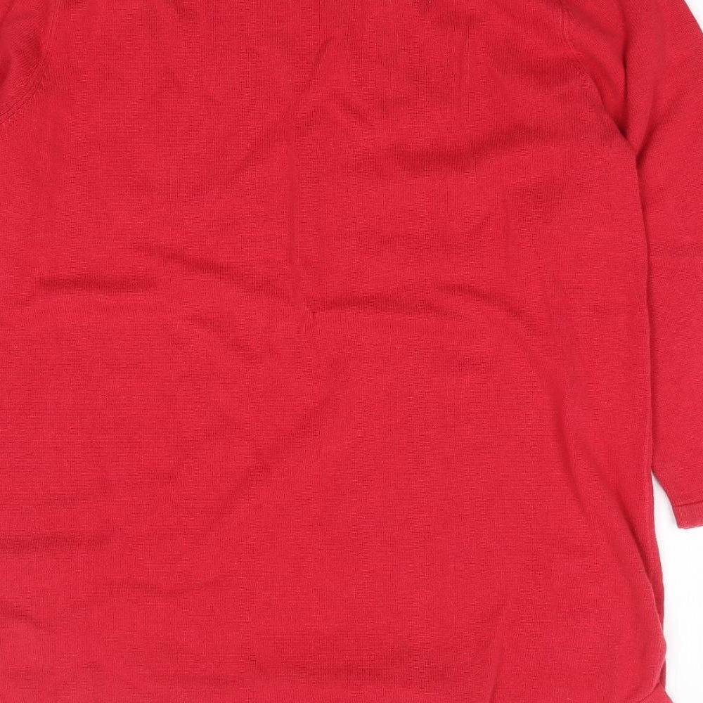 Jeanne Pierre Womens Red Round Neck 100% Cotton Pullover Jumper Size S