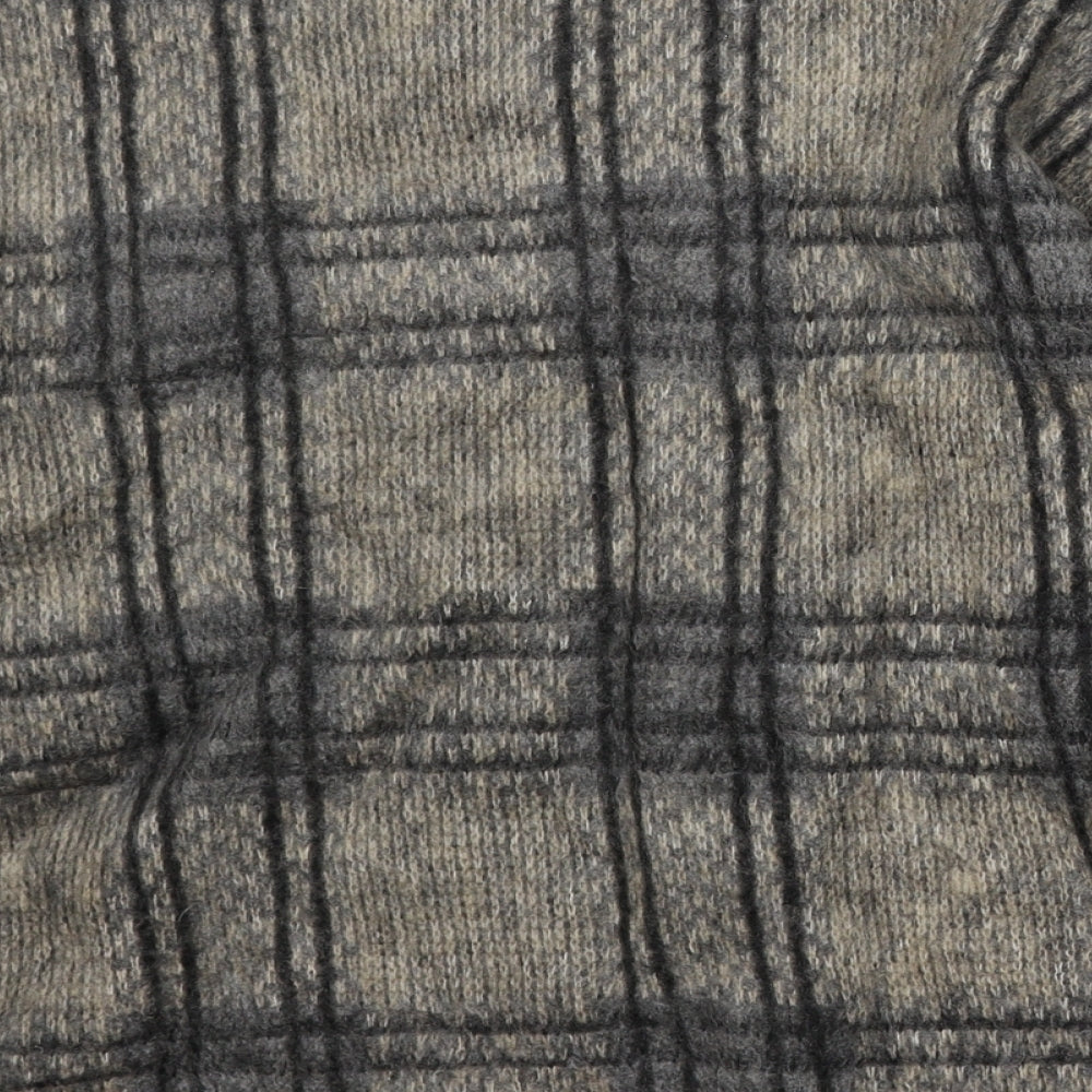 Topshop Womens Beige Round Neck Check Acrylic Pullover Jumper Size 14