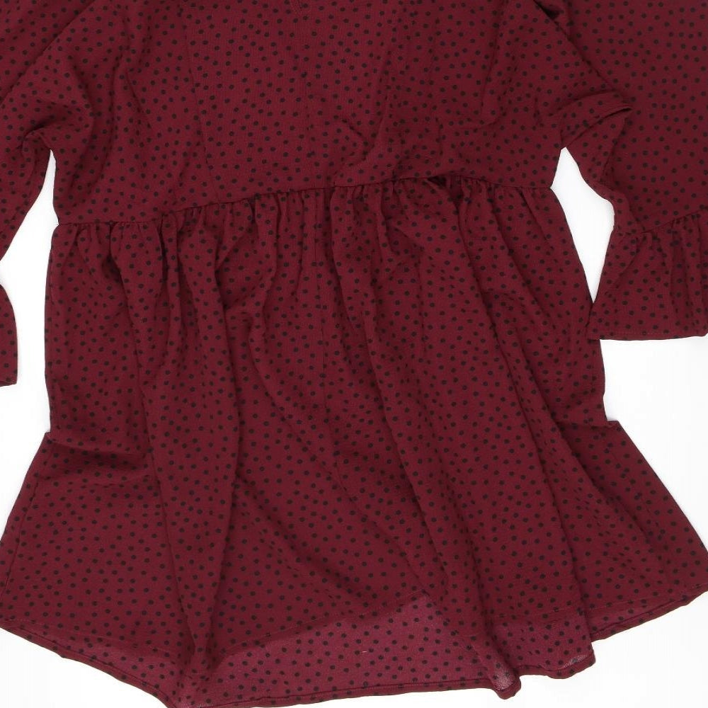 ASOS Womens Red Polka Dot Polyester A-Line Size 12 Round Neck