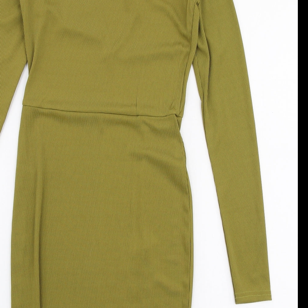 PRETTYLITTLETHING Womens Green Polyester Bodycon Size 8 V-Neck Pullover