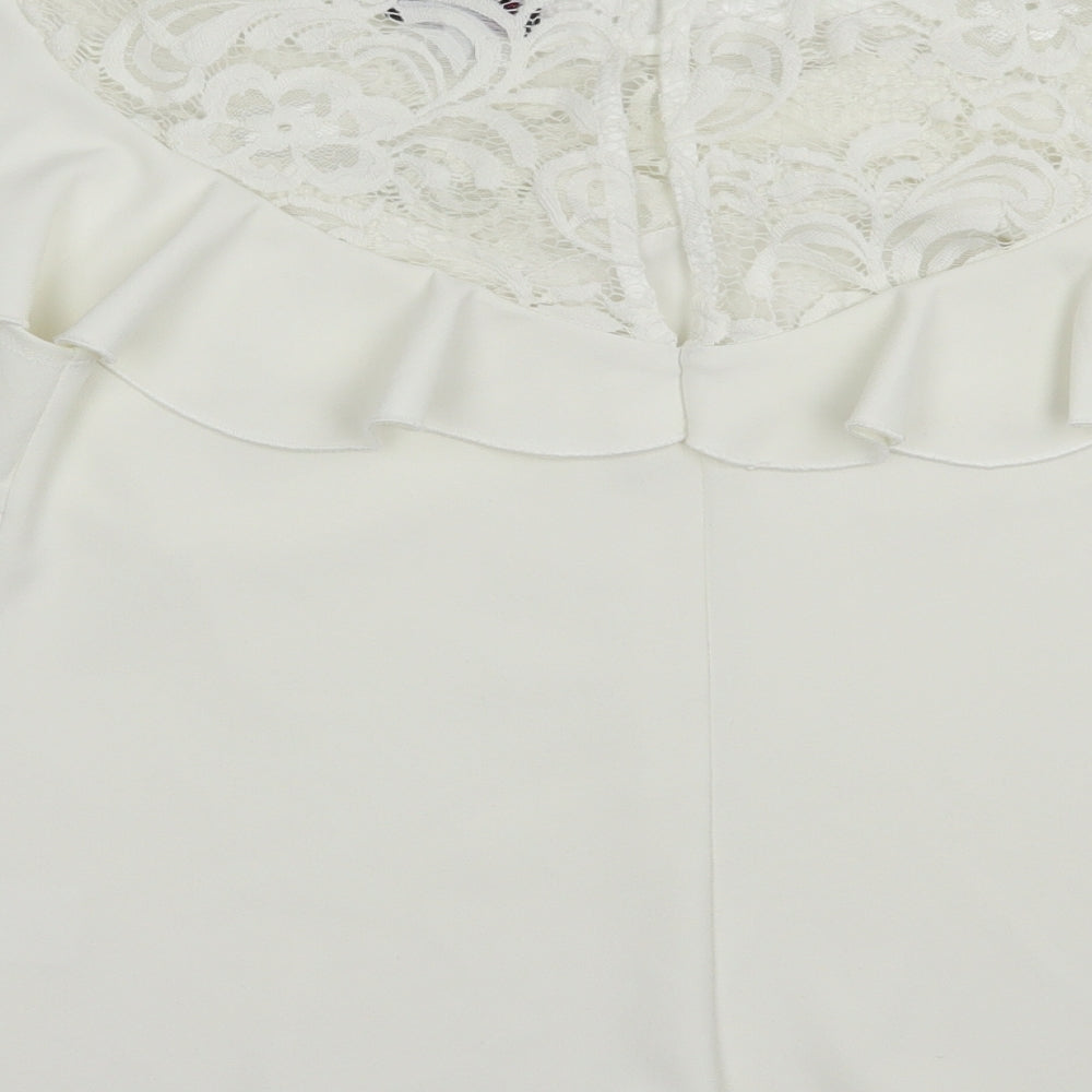 Jessica Wright Womens White Polyester Basic Blouse Size 12 Round Neck - Lace Detail