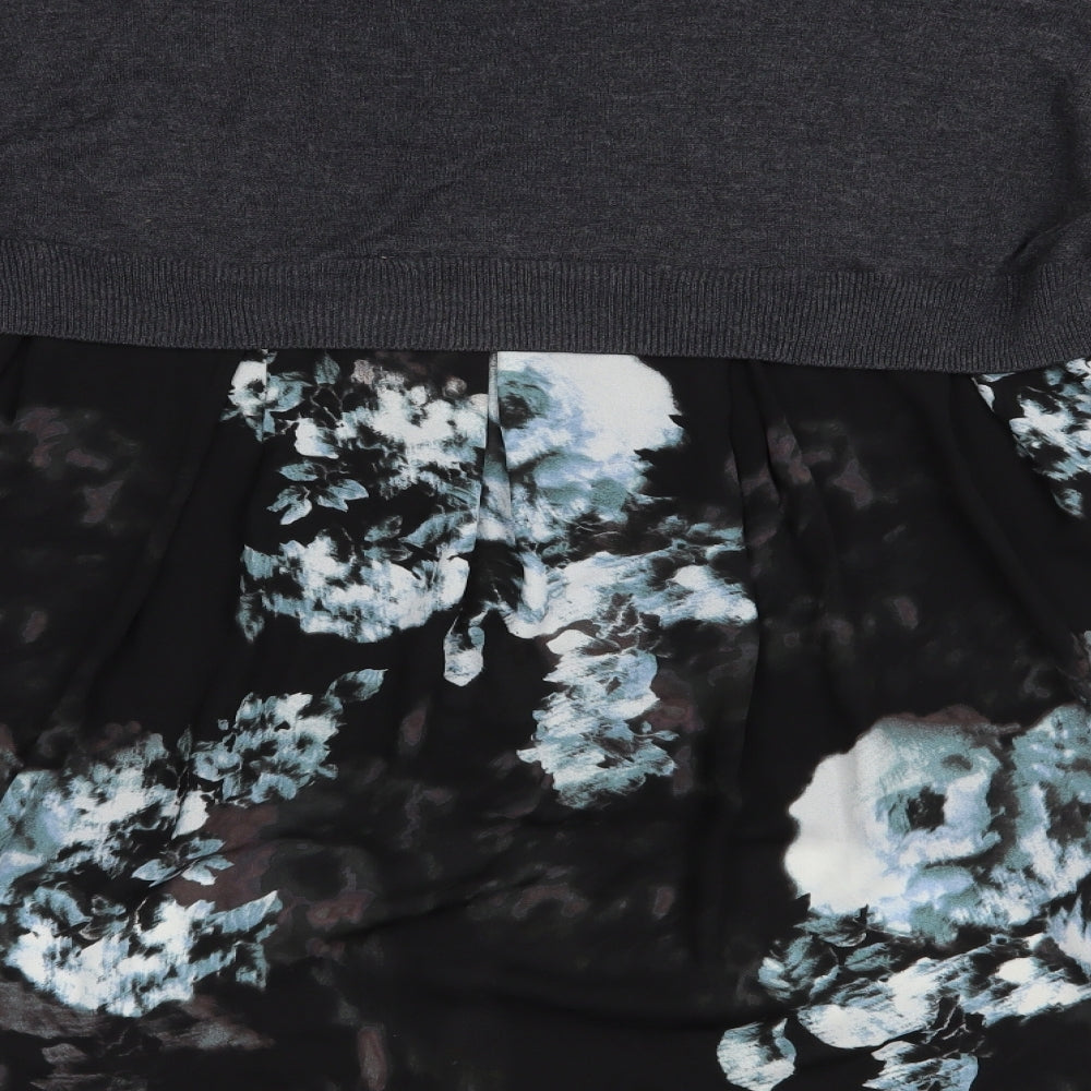 River Island Womens Grey Boat Neck Floral Viscose Tunic Jumper Size 10