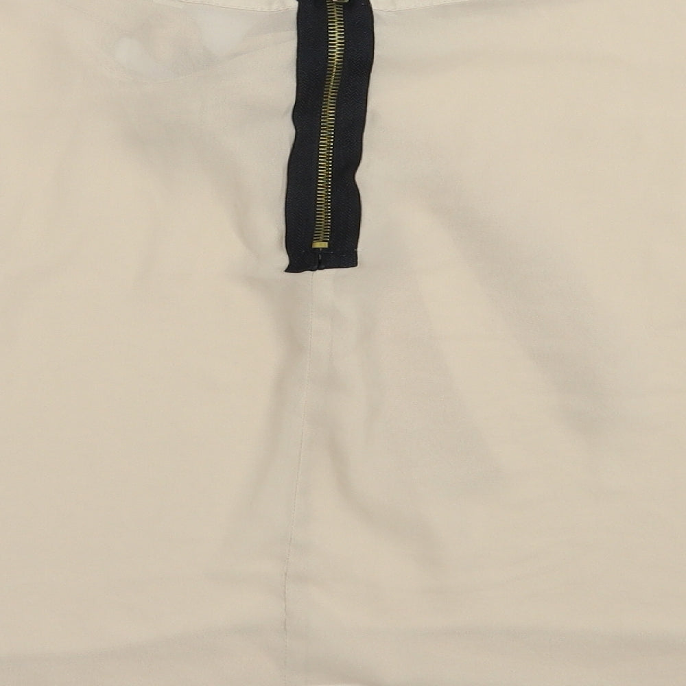 New cLook Womens Beige Polyester Basic Blouse Size 14 Boat Neck