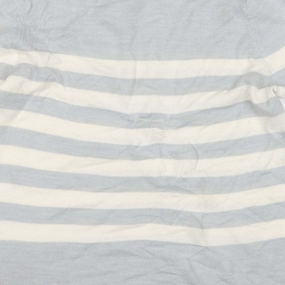 Marks & Spencer Womens Grey Round Neck Striped Acrylic Pullover Jumper Size M