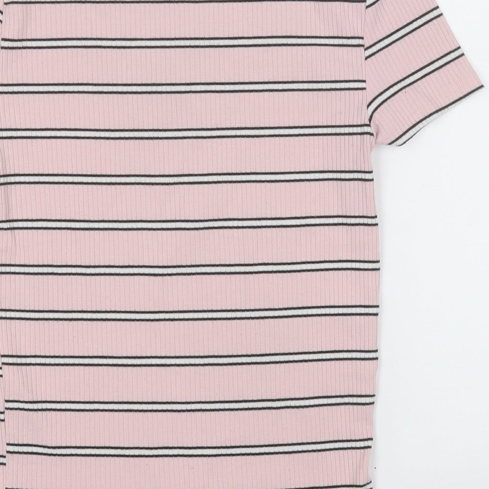 New Look Womens Pink Round Neck Striped Polyester Pullover Jumper Size 8