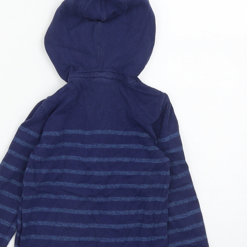 H&M Boys Black Striped Cotton Pullover Hoodie Size 2 Years Button