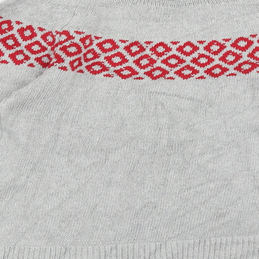 Preworn Womens Grey Round Neck Geometric Acrylic Pullover Jumper Size S