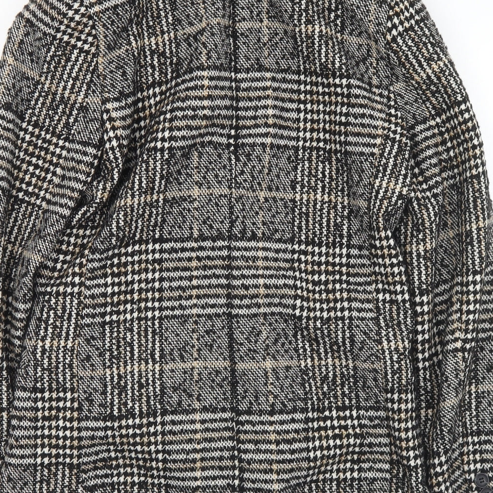 H&M Womens Black Houndstooth Pea Coat Coat Size 6 Button