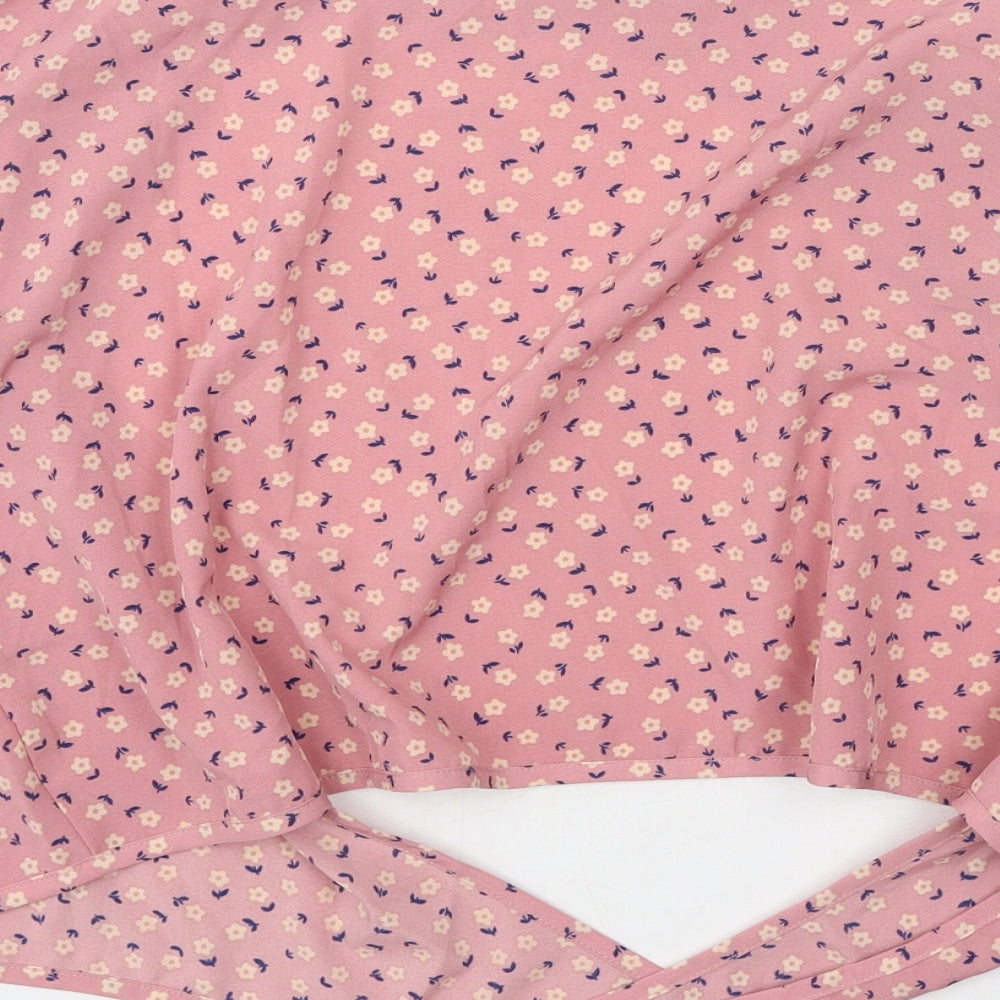 Preworn Womens Pink Floral Polyester Basic Blouse Size M V-Neck