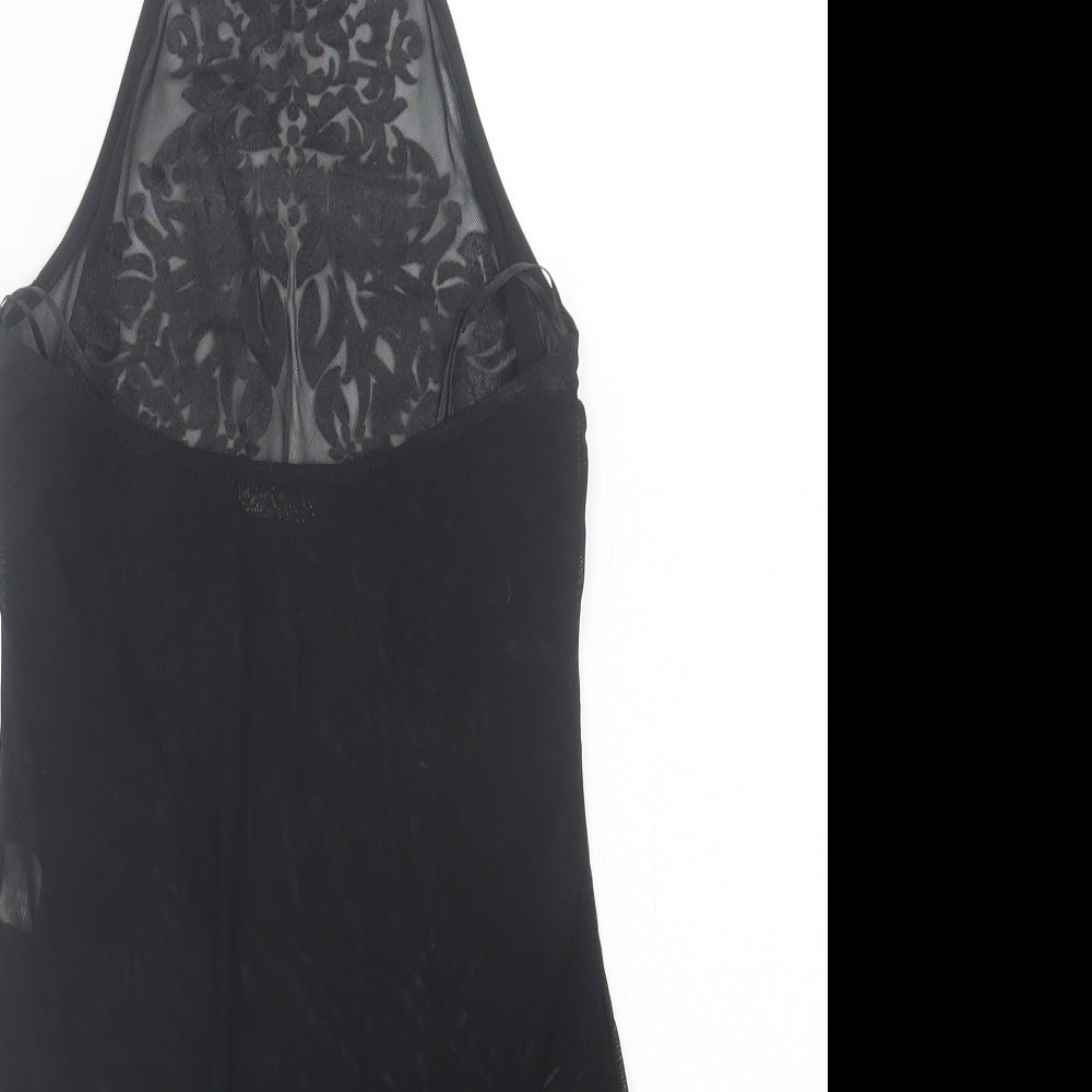 Lozana Womens Black Herringbone Polyester Bodysuit One-Piece Size 8 Button